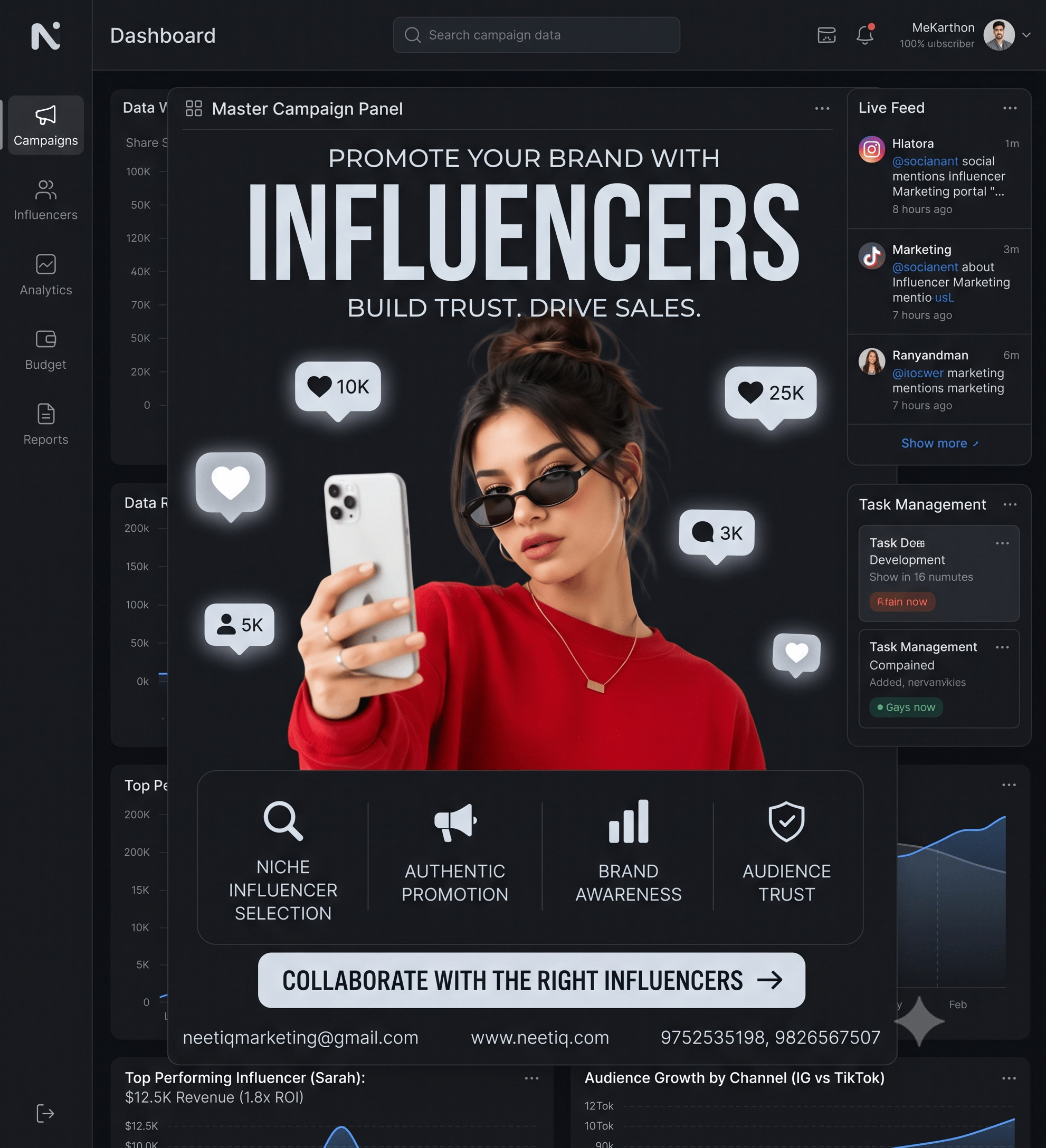 Influencer Marketing interface