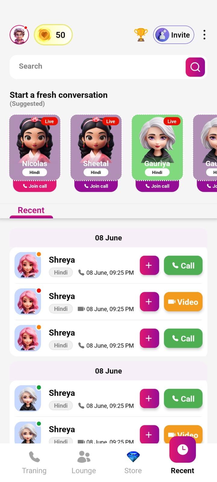 Saymico recent conversations panel